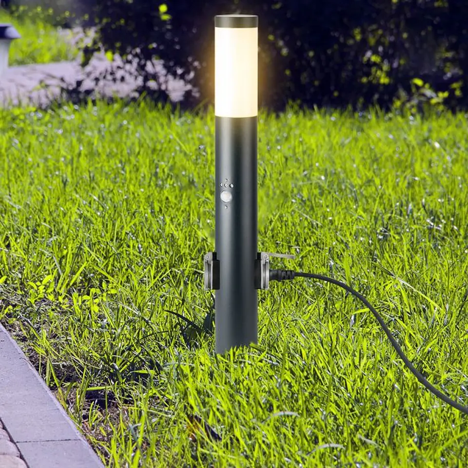 Baliza c/lâmpada, sensor PIR e tomada, 600mm IP44, aço inoxidável cinza V-TAC 6