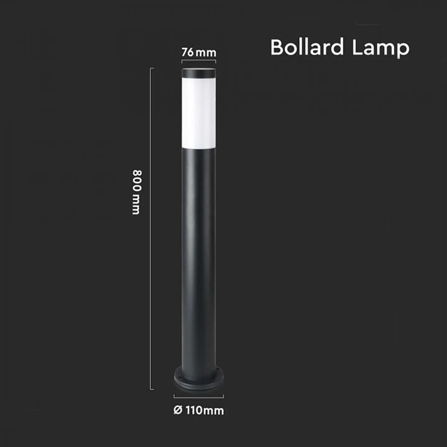 Baliza c/lâmpada (E27) 800mm IP44 aço inoxidável preta V-TAC 2