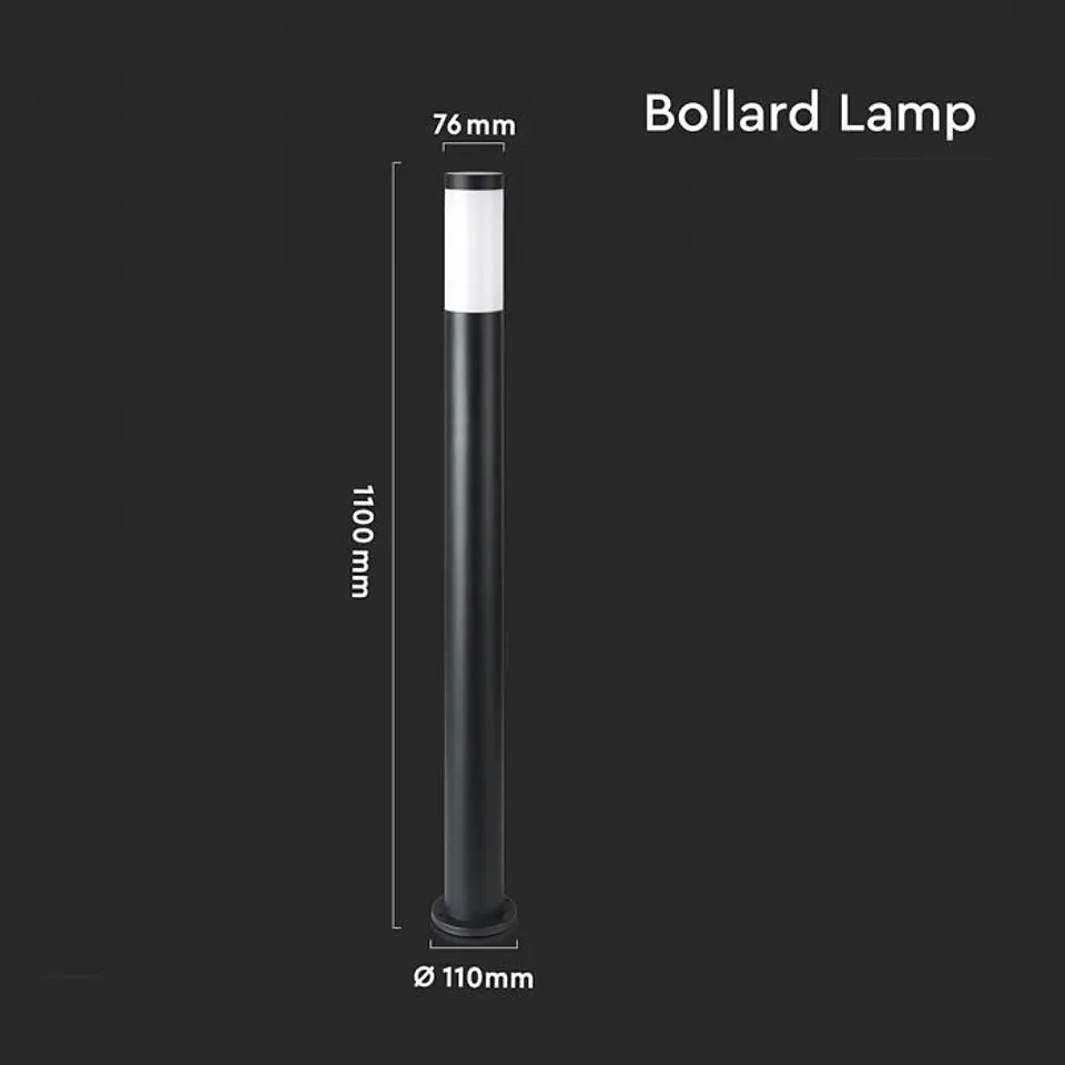 Baliza c/lâmpada (E27) 1100mm IP44 aço inoxidável preta V-TAC 2
