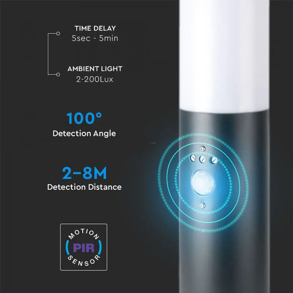 Bollard with lamp (E27) and PIR sensor 450mm stainless steel IP44 grey V-TAC 4