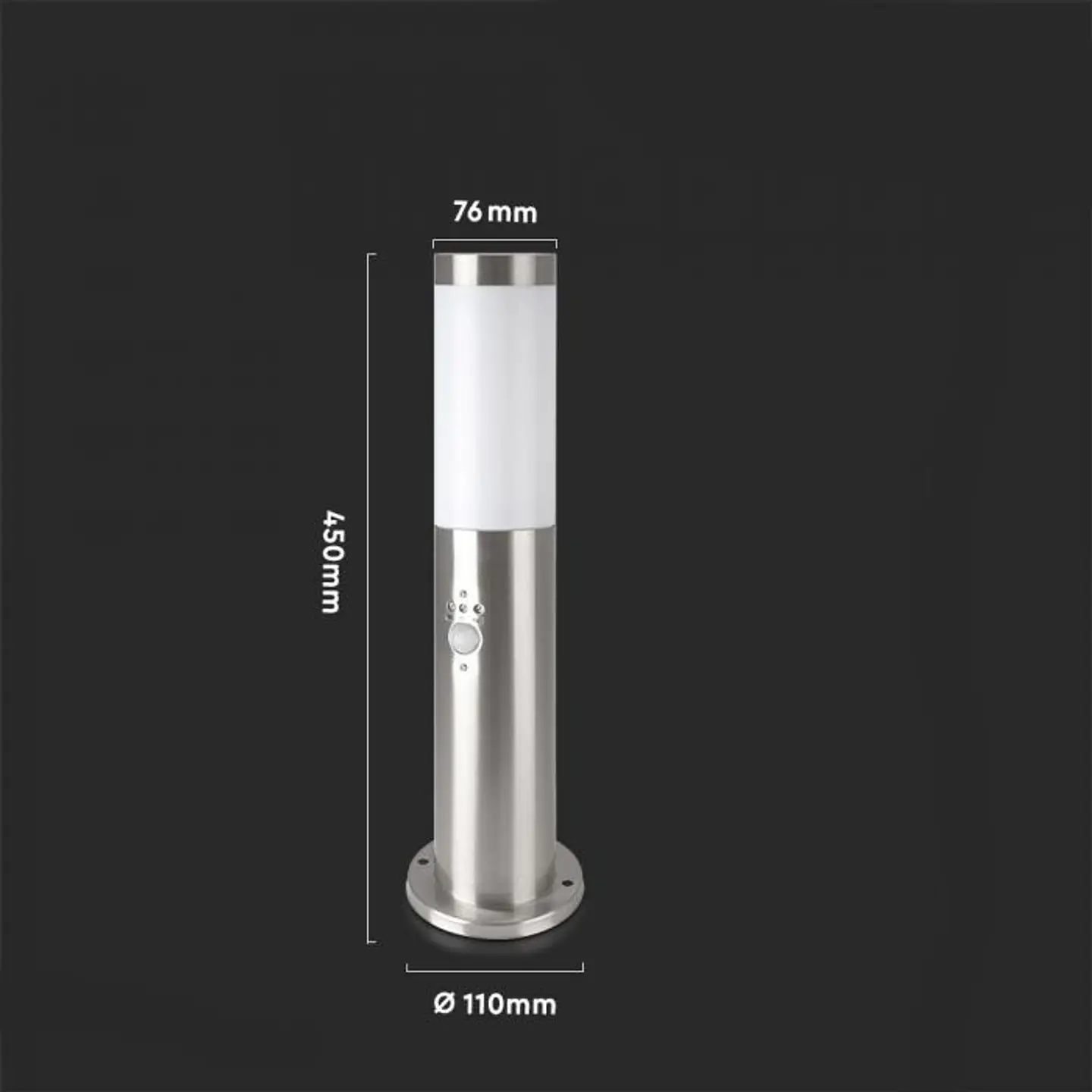 Bollard with lamp (E27) and PIR sensor 450mm stainless steel IP44 satin nickel V-TAC 2