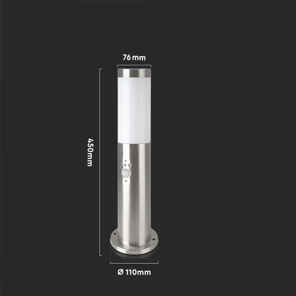 Bollard with lamp (E27) and PIR sensor 450mm stainless steel IP44 satin nickel V-TAC 2
