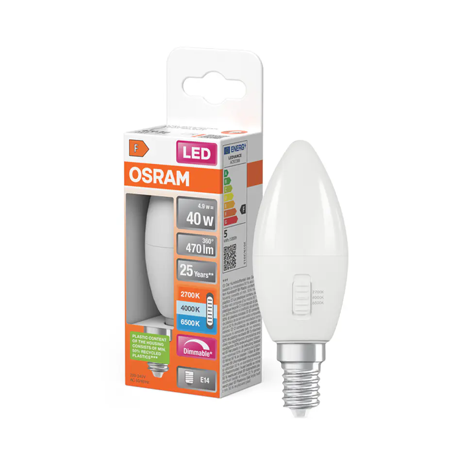 Lâmpada LED Classic B40 DIM CCT Select 4.9W 827/840/865 E14 frosted Ledvance 3