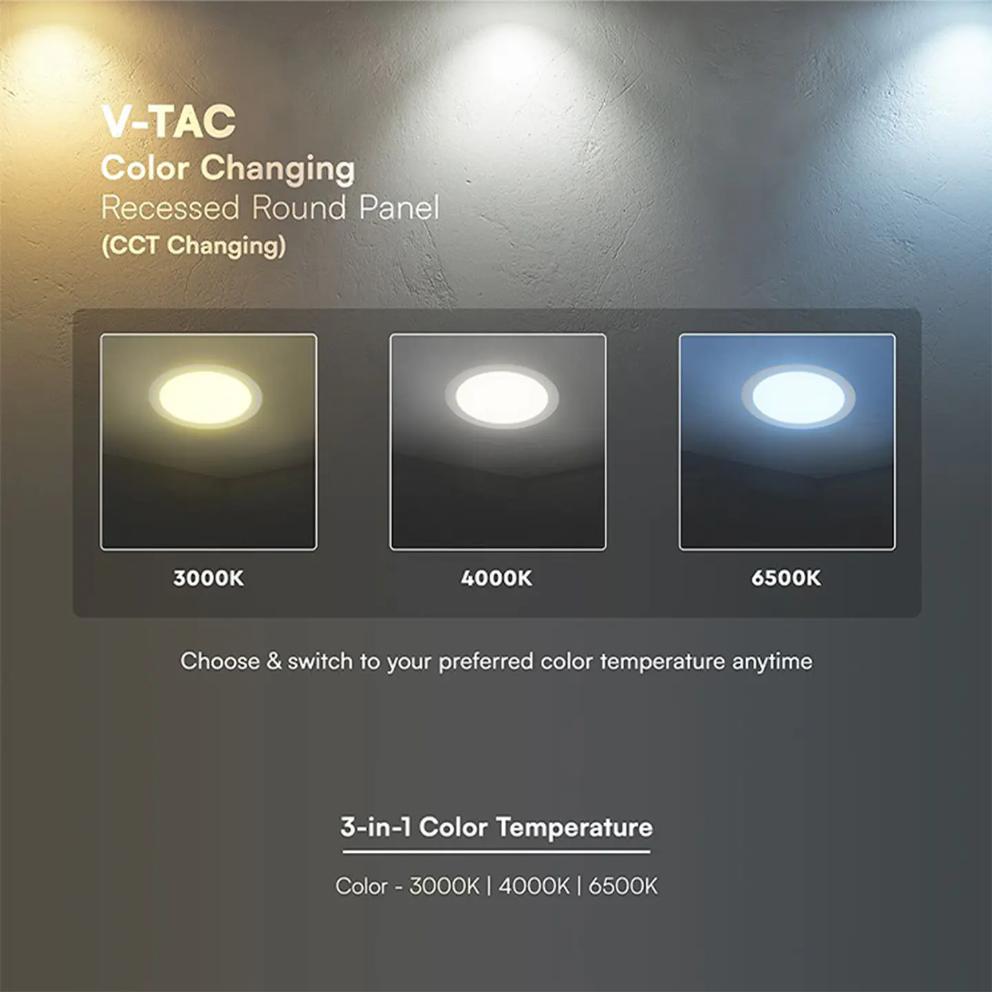 Downlight de encastrar redondo 12W V-TAC 3CCT 4