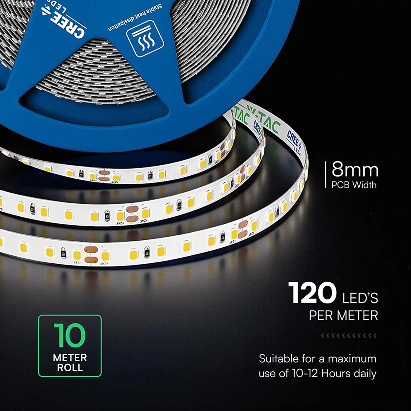 Fita LED SMD 2835-CREE 120 10W/M 24V IP20 Double PCB V-TAC 2