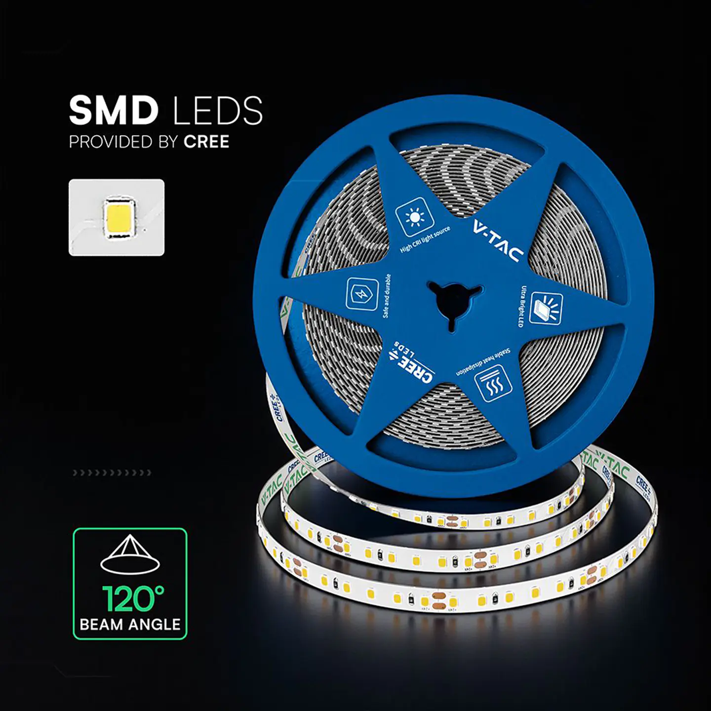 Fita LED SMD 2835-CREE 120 10W/M 24V IP20 Double PCB V-TAC 3