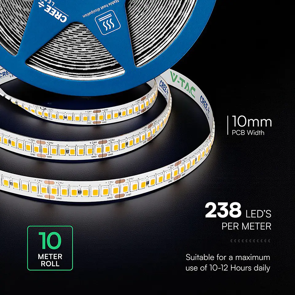 Tira LED SMD 2835-CREE 238 18W/M 24V IP20 Doble PCB V-TAC 2