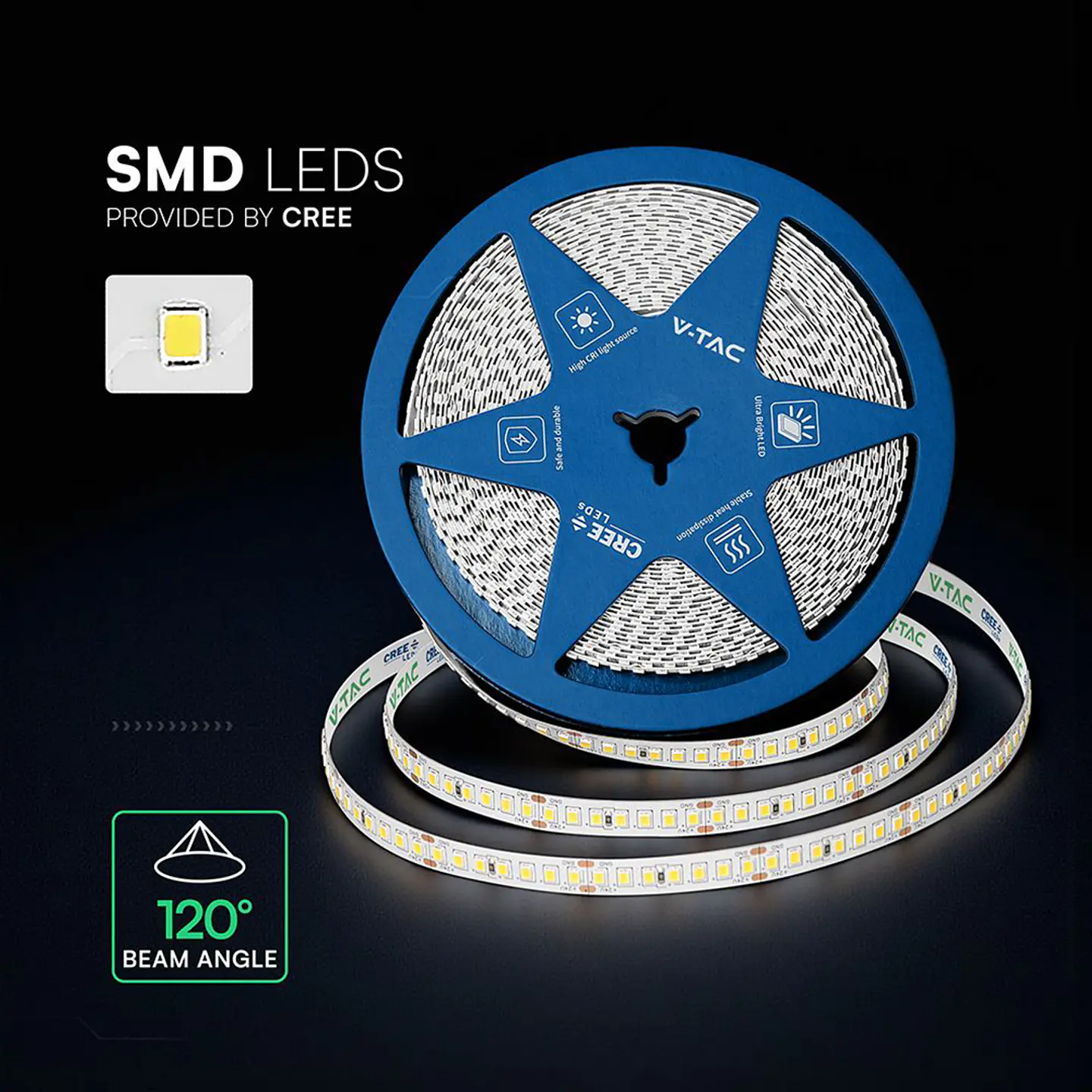 Fita LED SMD 2835-CREE 168 12W/M 24V IP20 Double PCB V-TAC  3