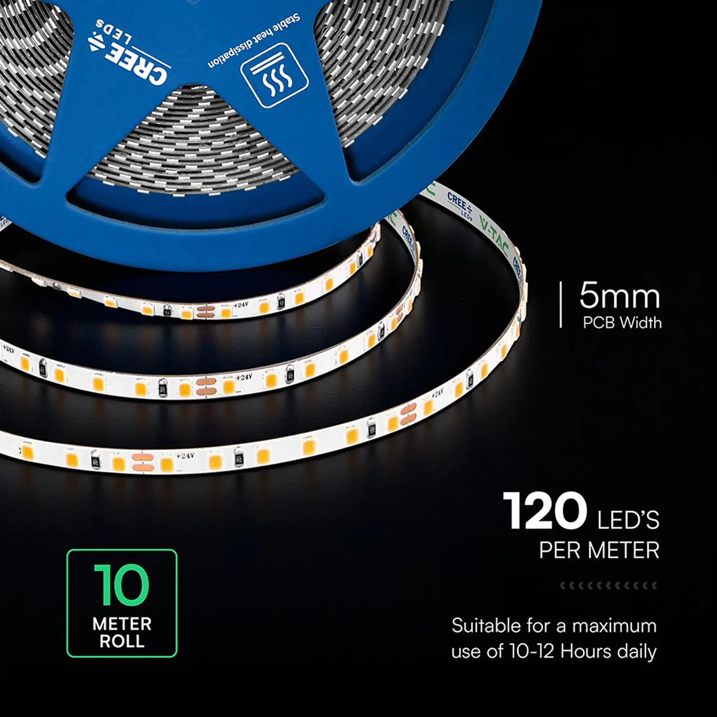 Fita LED SMD 2835-CREE 120 8W/M 24V IP20 Double PCB V-TAC  2