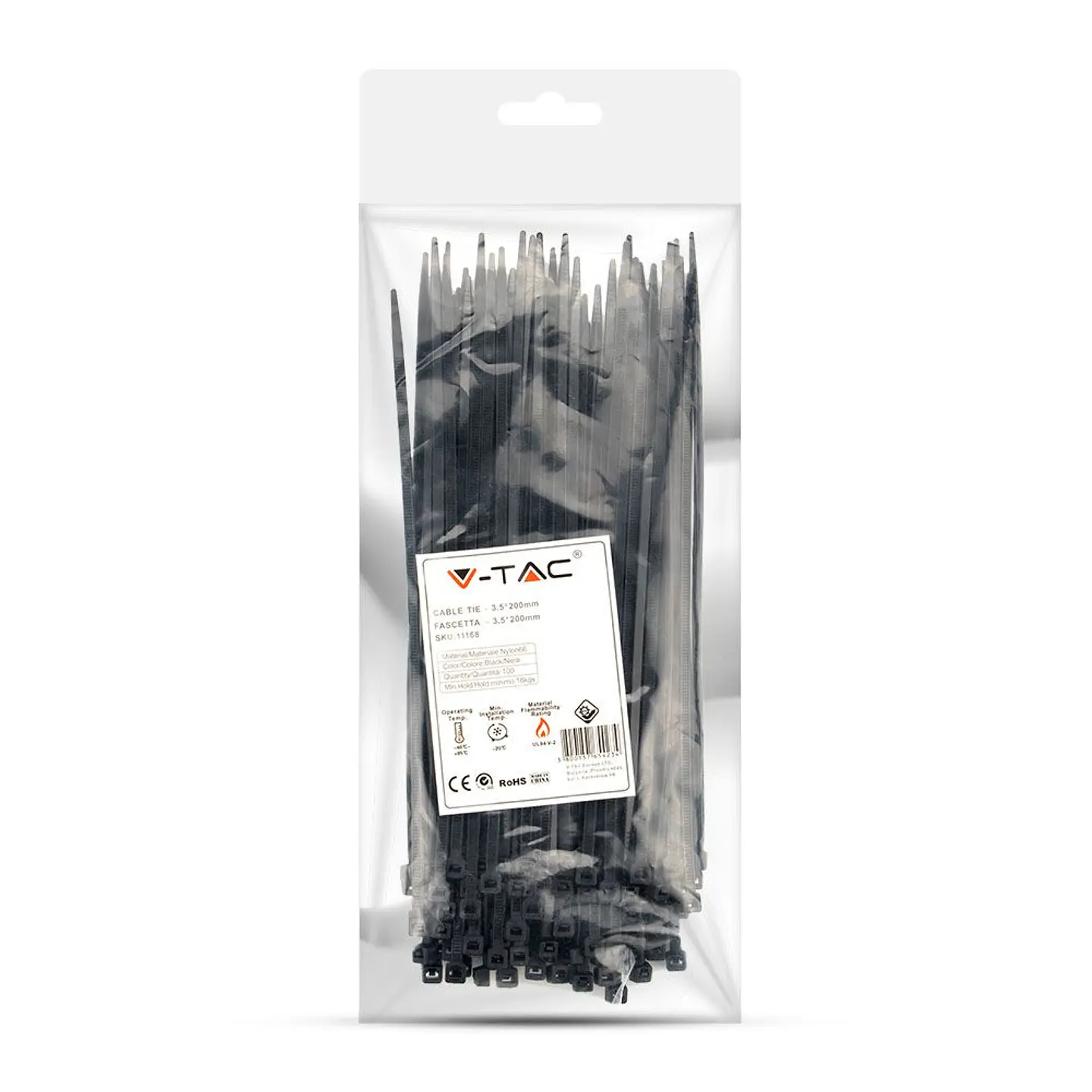 Abraçadeira de nylon 3,5x200mm Preta (Pack 100) V-TAC 3
