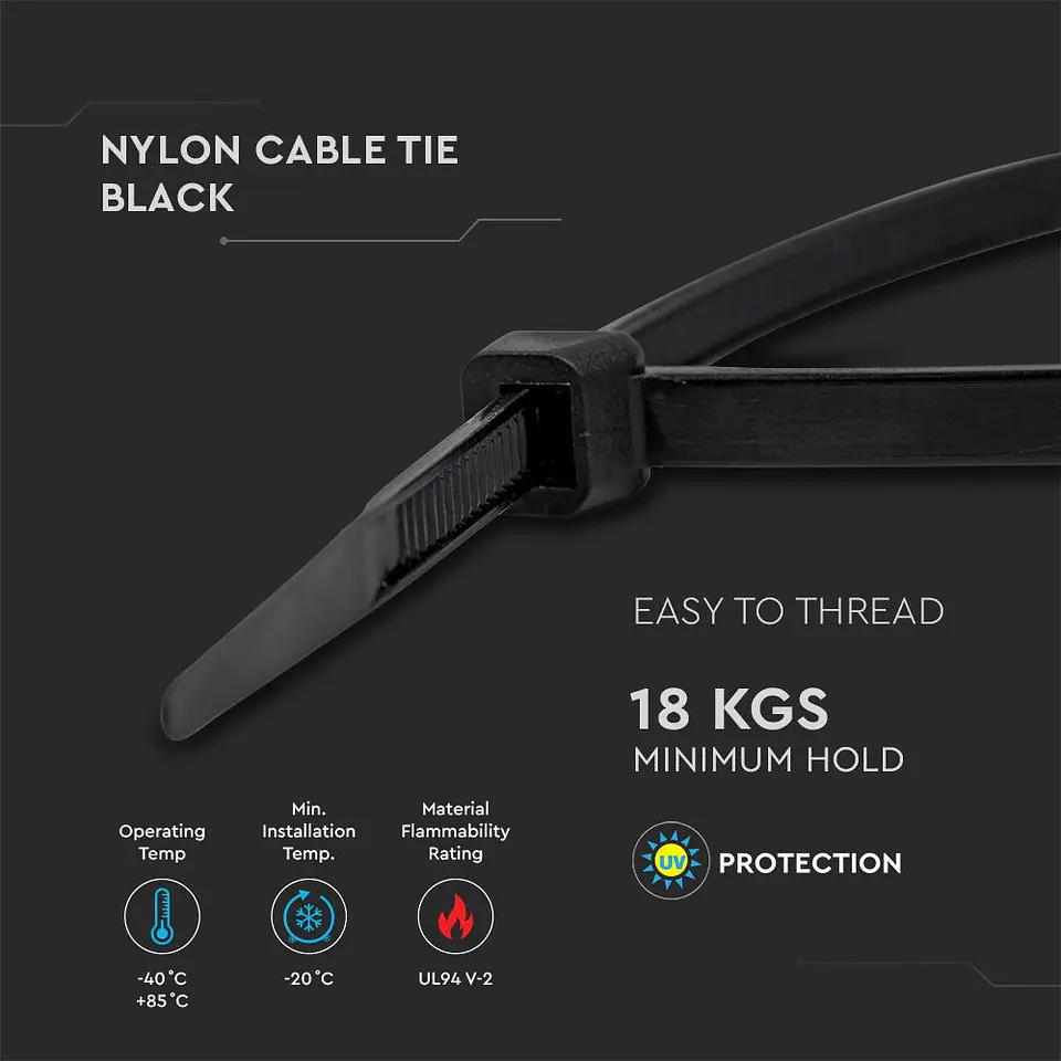 Abraçadeira de nylon 3,5x200mm Preta (Pack 100) V-TAC 4