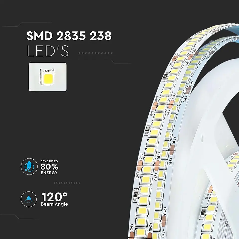 Fita LED SMD2835 18W/M 4000K 24V V-TAC 4