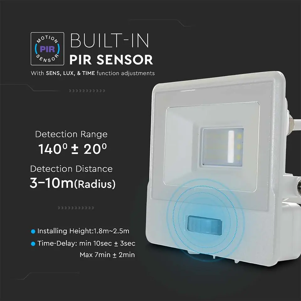 Proyector LED con sensor PIR 10W 4000K chip Samsung blanco V-TAC 3