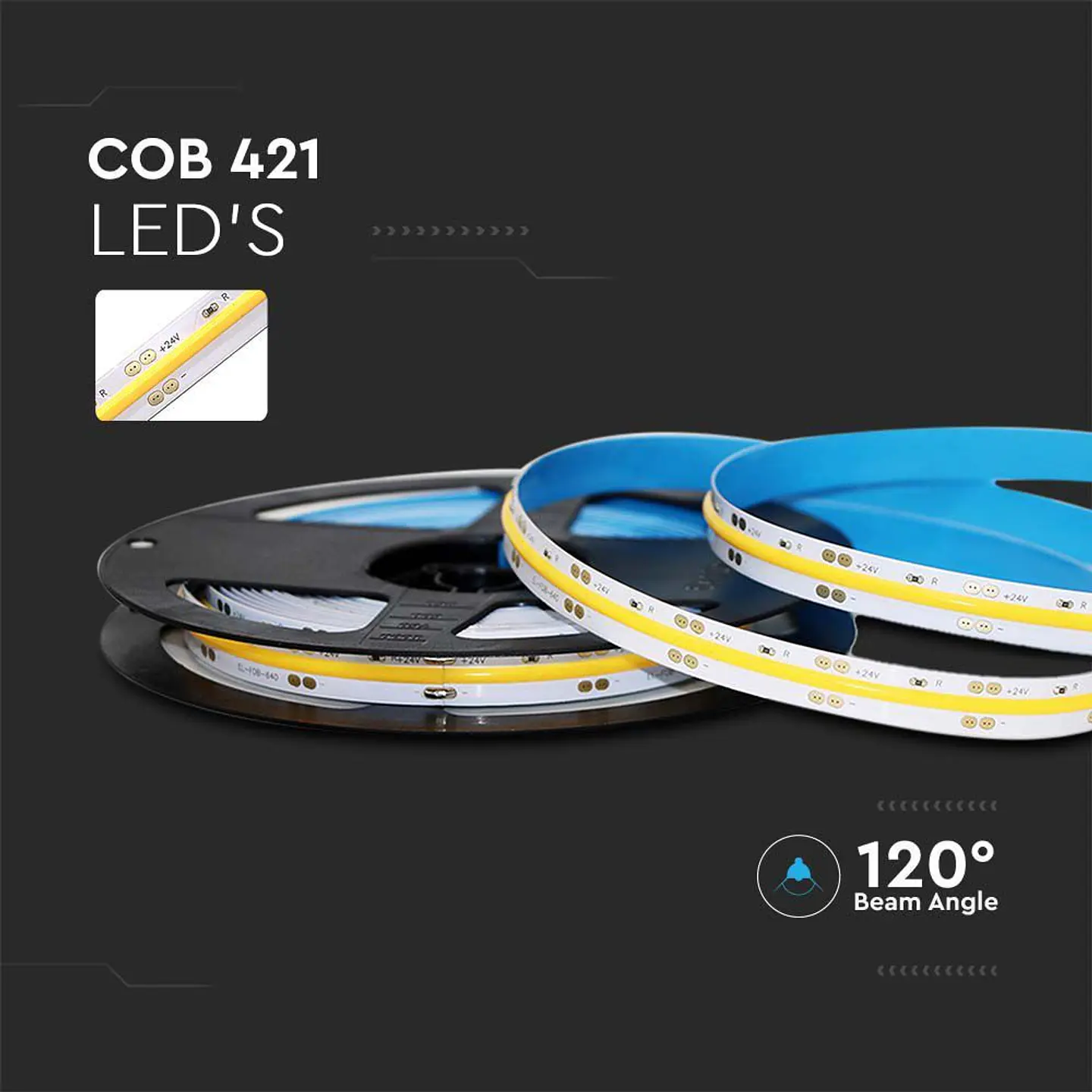 Tira LED COB 421 10W/m 3000K 24V IP20 V-TAC 2