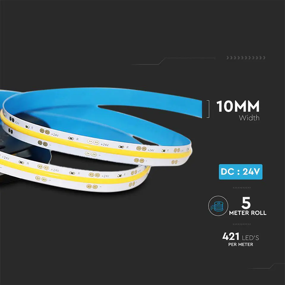 Tira LED COB 421 10W/m 3000K 24V IP20 V-TAC 3