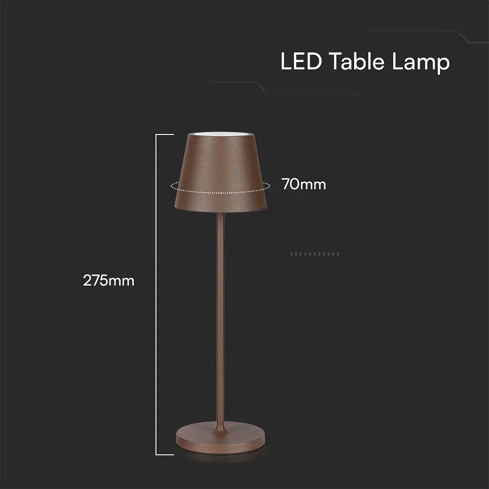 LED table lamp rechargeable 1.5W 3000K IP54 brown V-TAC  6
