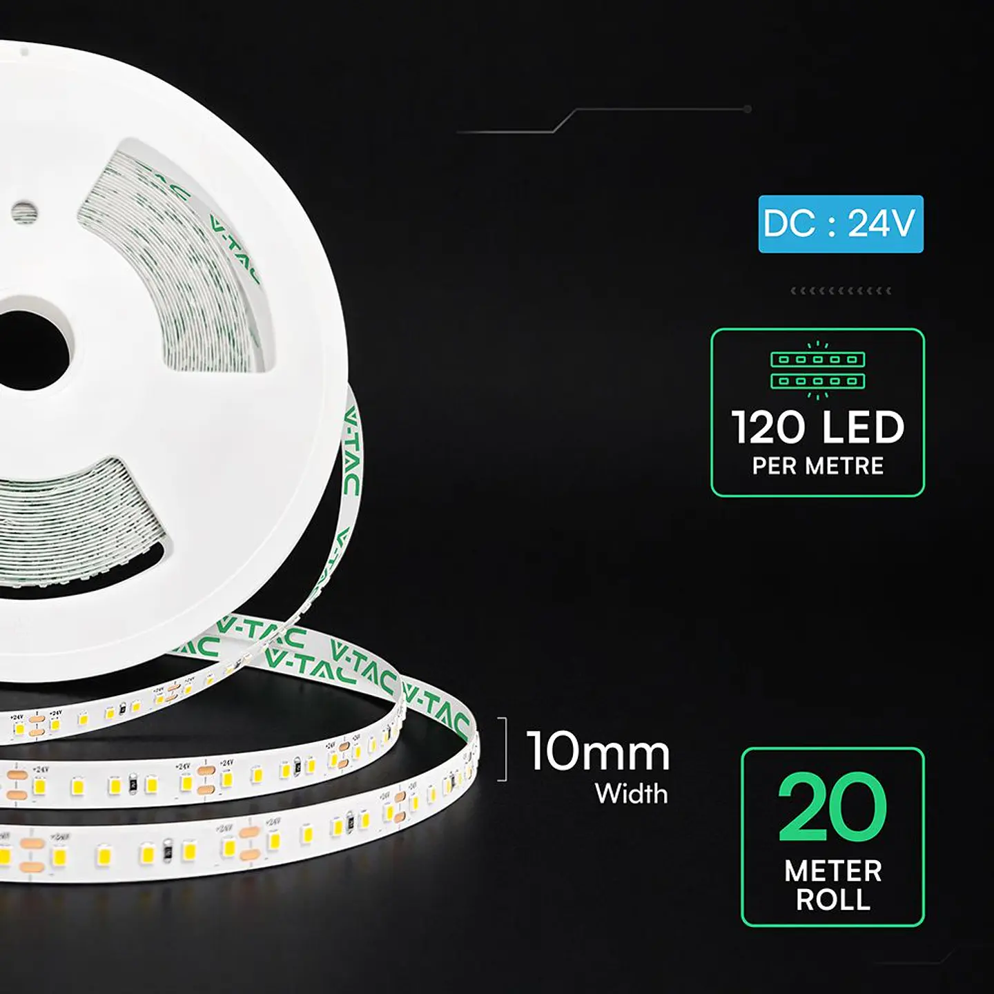 Tira LED SMD 2835 120 LEDS 8W/m 3000K 24V IP20 20M V-TAC 2