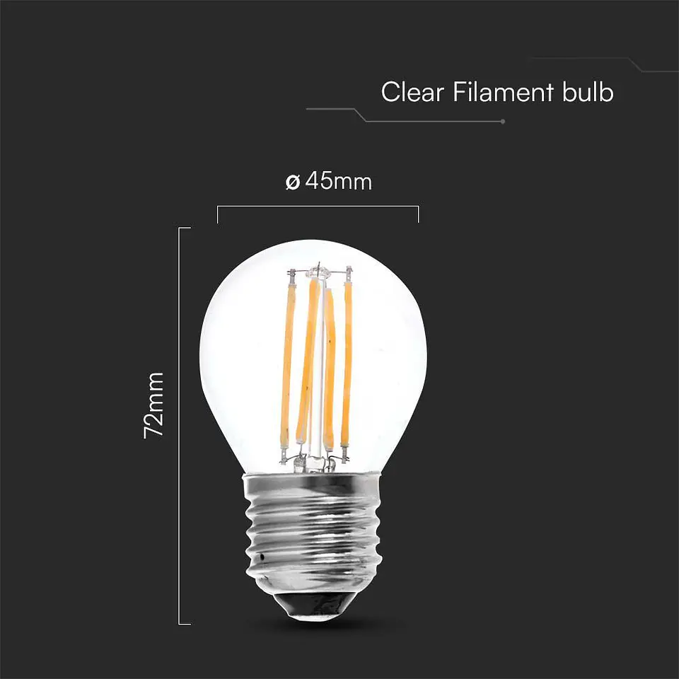 Lâmpada LED de filamento 6W P45 4000K CL E27 V-TAC 2