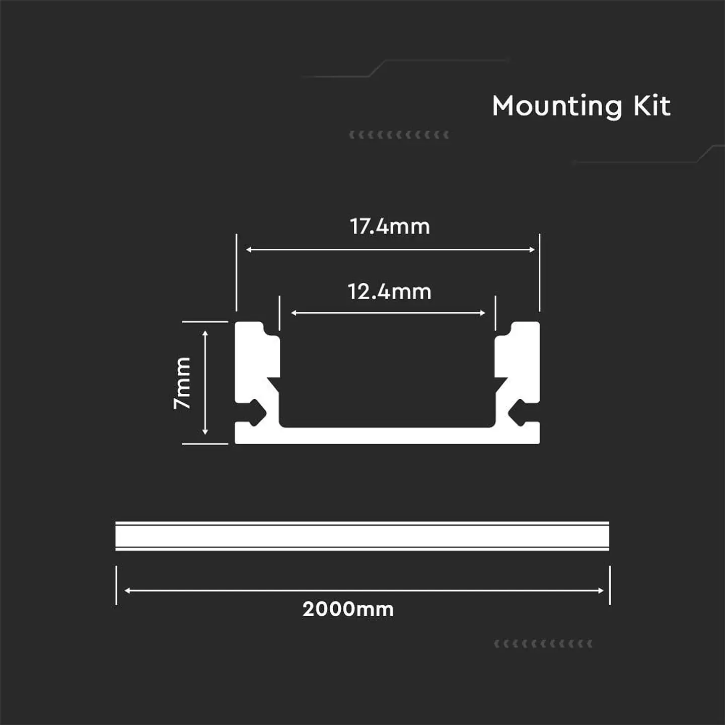 Perfil com Kit para Fita LED 2000X17.4X7mm Branco V-TAC 2