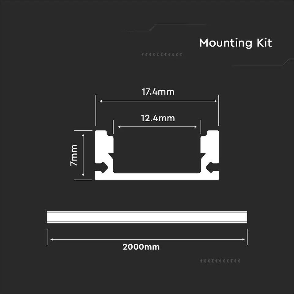 Perfil com Kit para Fita LED 2000X17.4X7mm Branco V-TAC 2