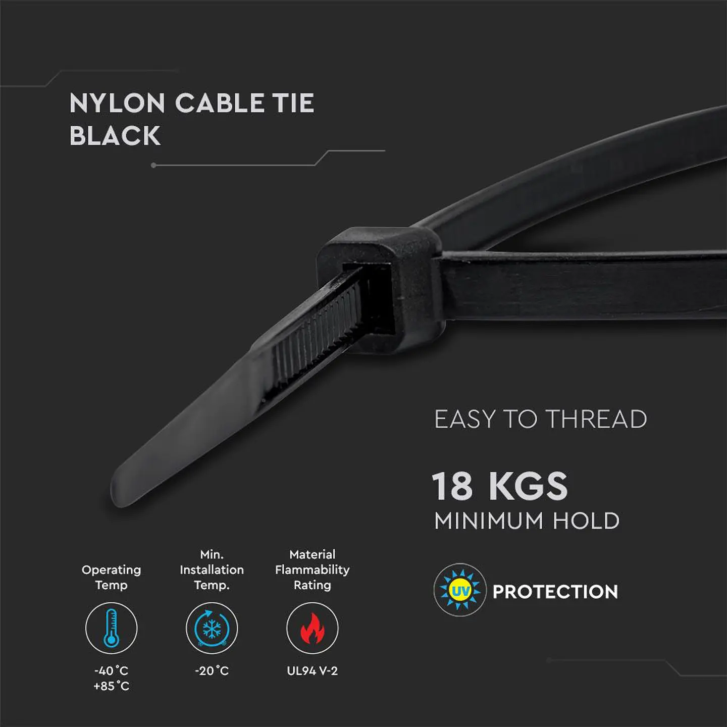 Abrazadera de nailon 3,5X250mm Negra (Pack de 100) V-TAC 4