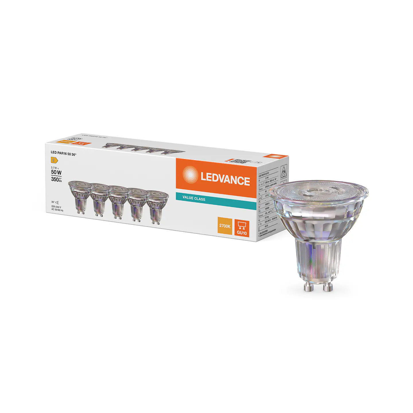 LED PAR16 50 36º P 3.7W 827 GU10 (PACK 5) Ledvance 1