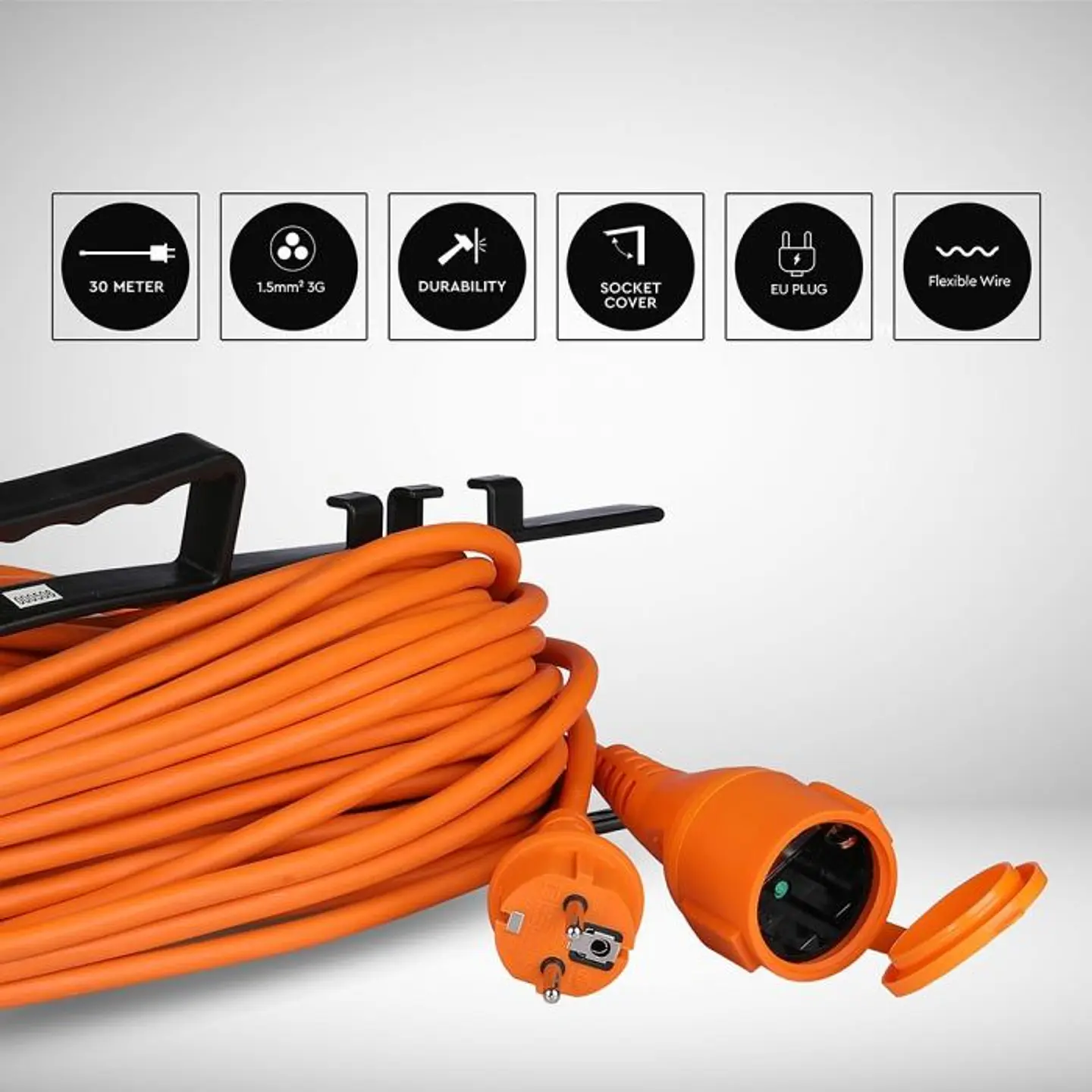 Extension cable 3G1.5mm² X 30m 1 way 16A IP44 V-TAC 4