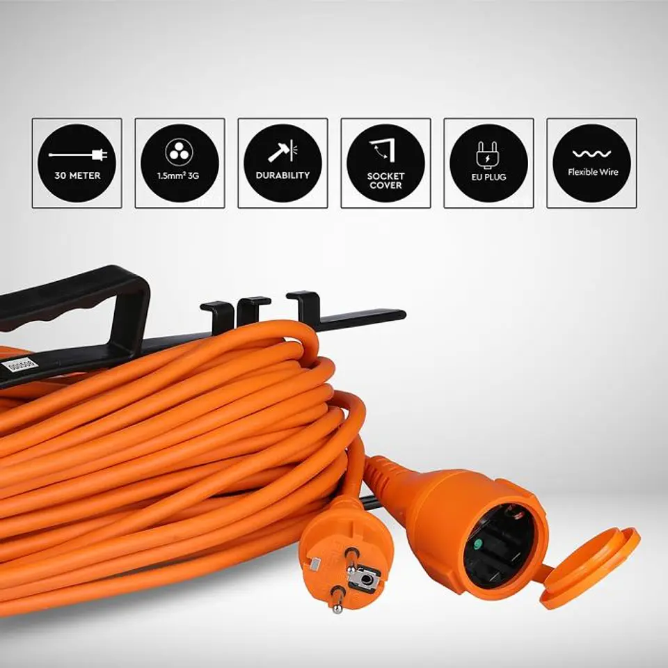 Extension cable 3G1.5mm² X 30m 1 way 16A IP44 V-TAC 4