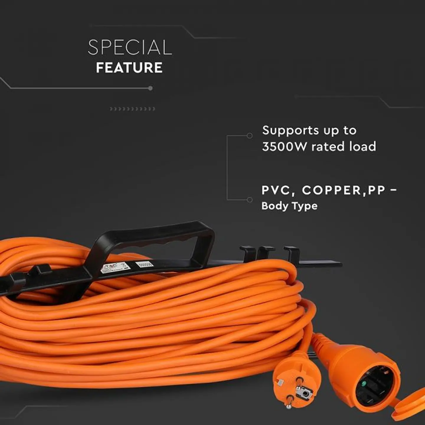 Extension cable 3G1.5mm² X 30m 1 way 16A IP44 V-TAC 5