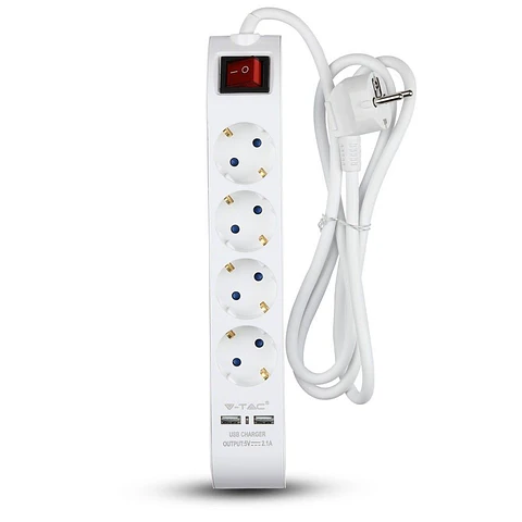 4-Way Extension Lead with 2 USB Ports 3G1.5mm² x 1.4m V-TAC