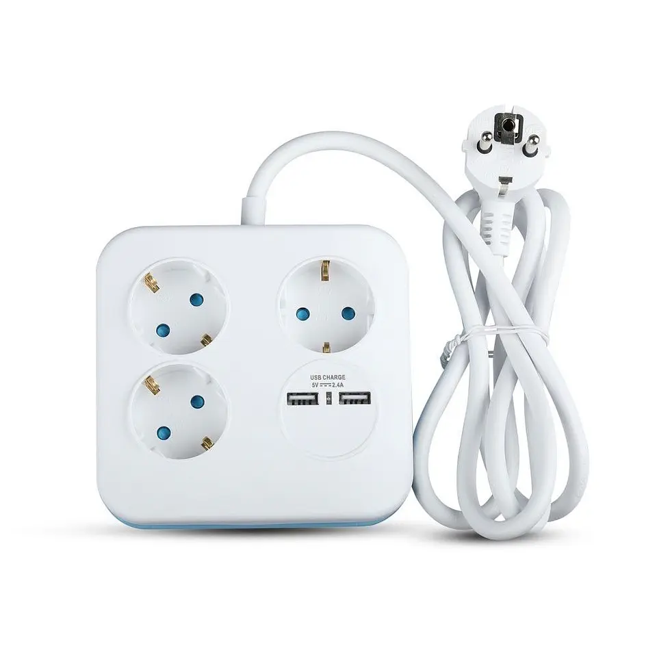 Regleta cuadrada de 3 tomas con 2 puertos USB 3G1,5mm² x 1,4 m V-TAC 1