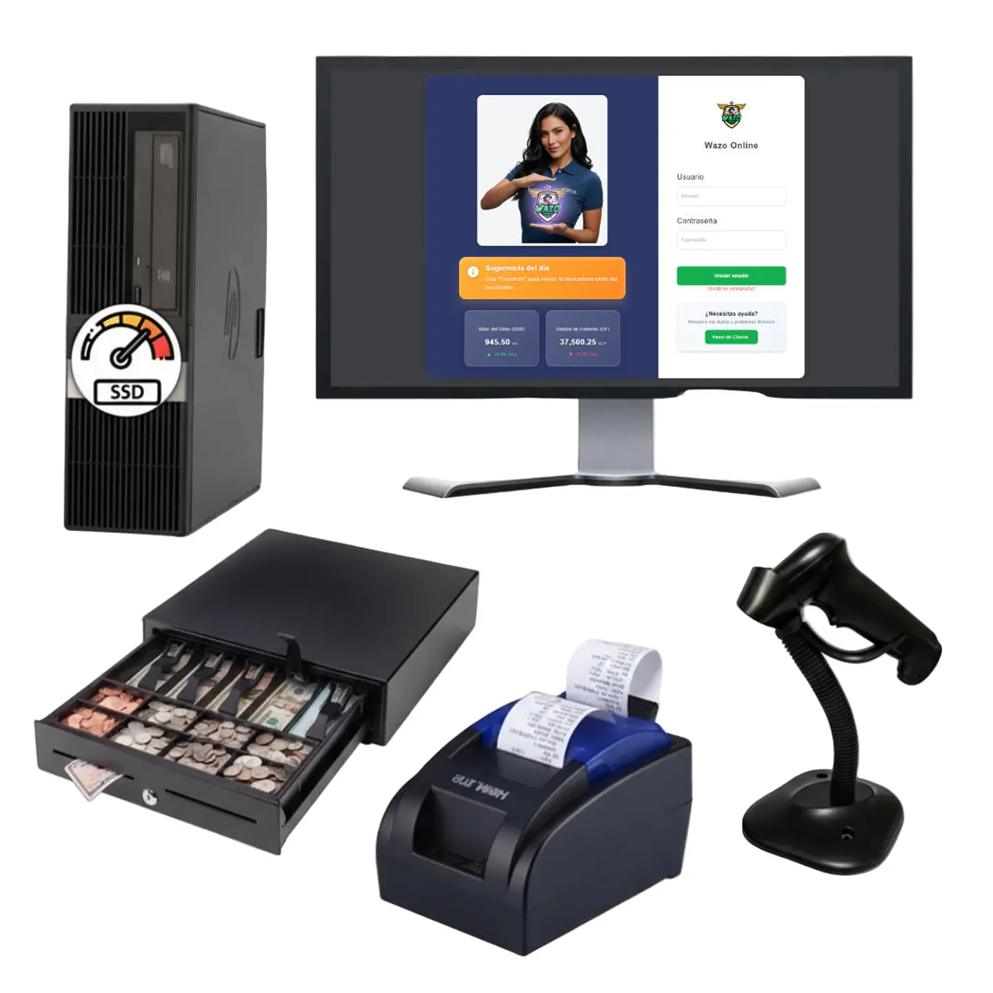 Kit Punto de Venta WAZO Retail Reacondicionado | POS Económico con Lector de Barras 1