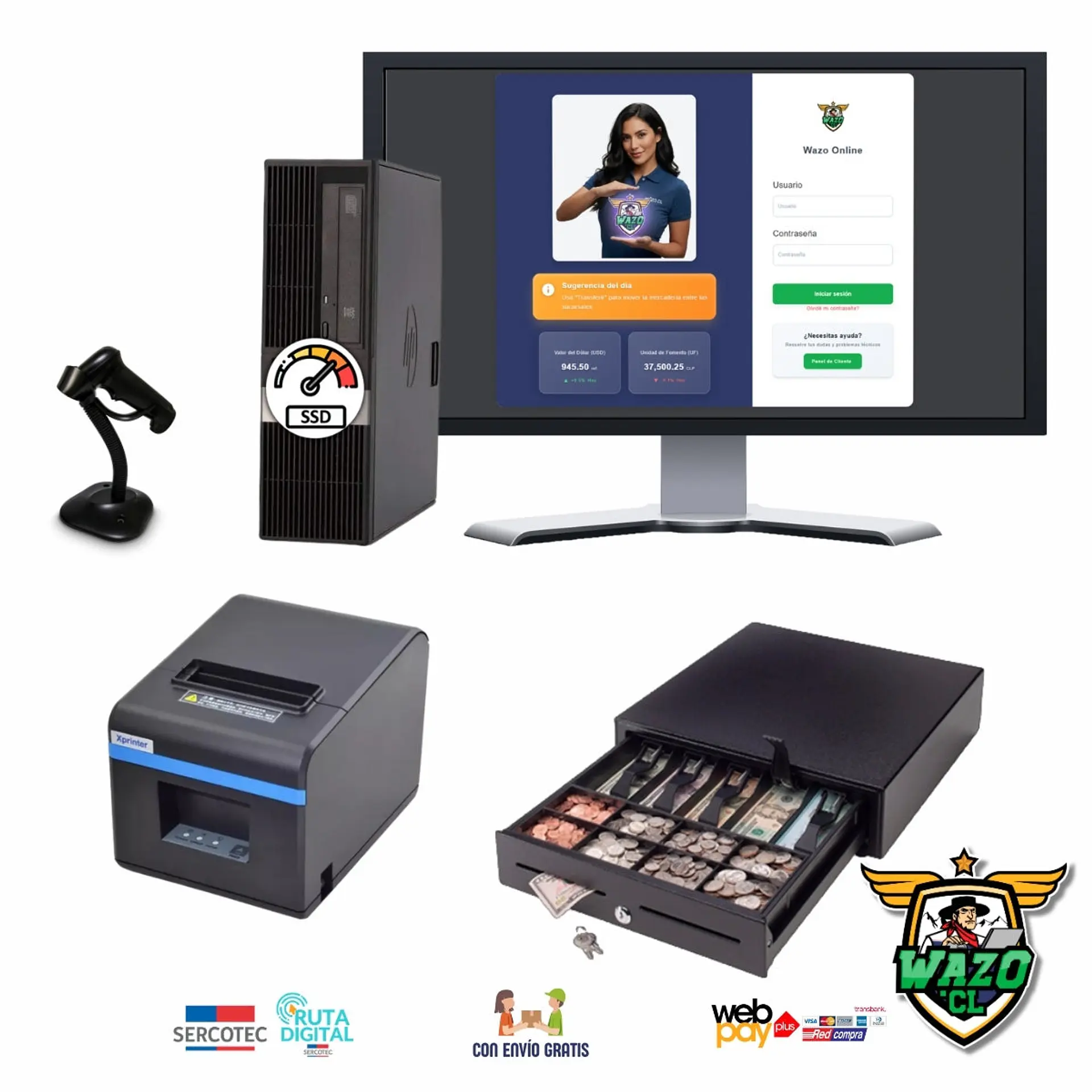 Kit Punto de Venta WAZO POS 2 | PC Intel Core i5 + SSD + Impresora Térmica 80mm 1