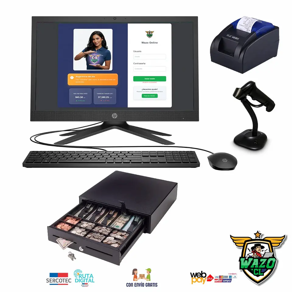 Kit Punto de Venta WAZO AIO Retail | Computador All-in-One con Lector de Barras para Comercios 1