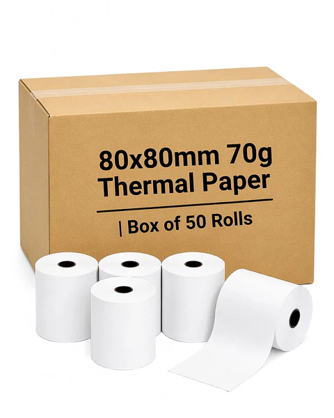PAPEL TÉRMICO 80x80 70 GSM / CAJA 50 UNIDADES