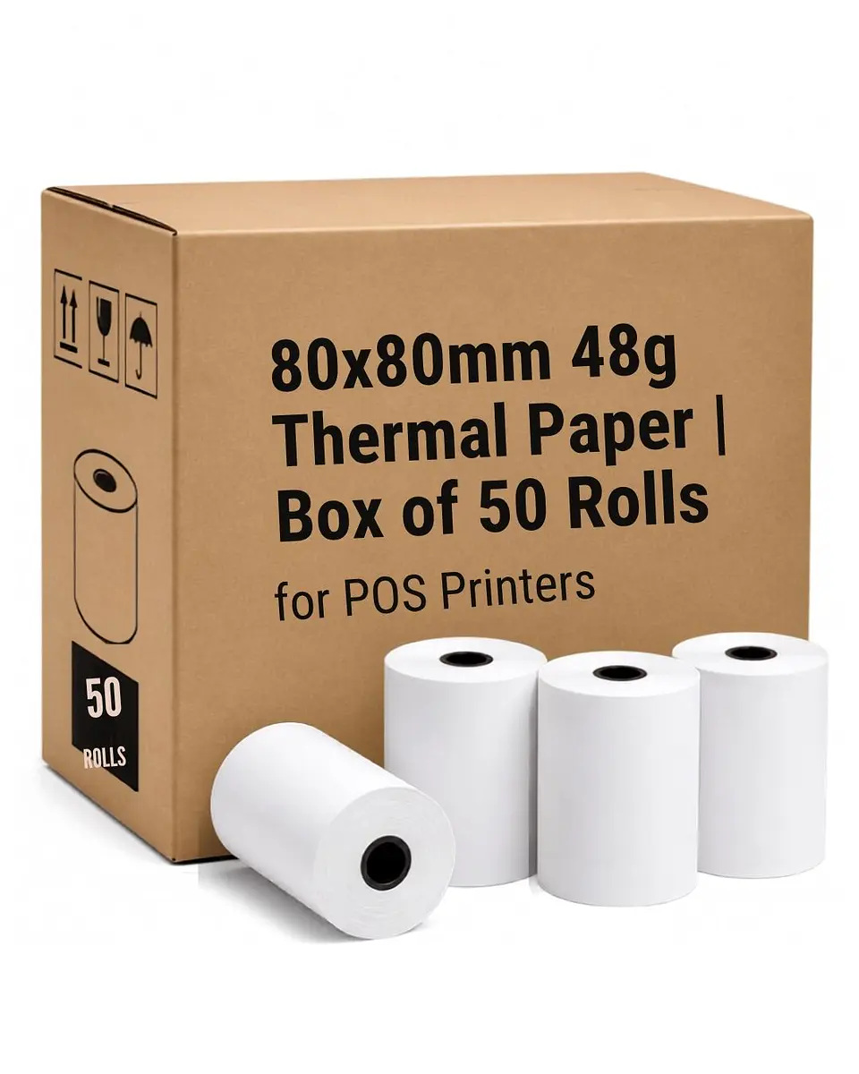 PAPEL TÉRMICO 80x80 48 GSM / CAJA 50 UNIDADES 1