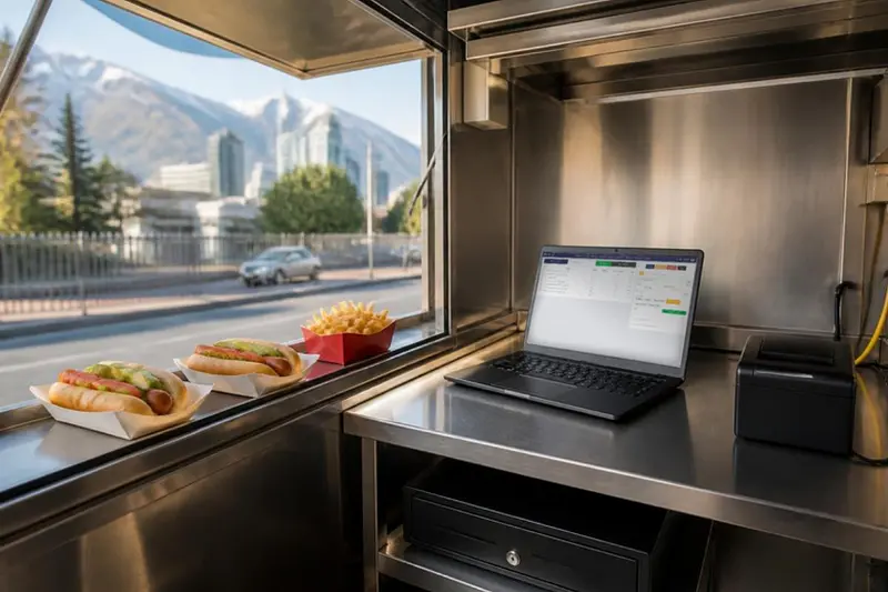 Kit con notebook en el mesón de un foodtruck
