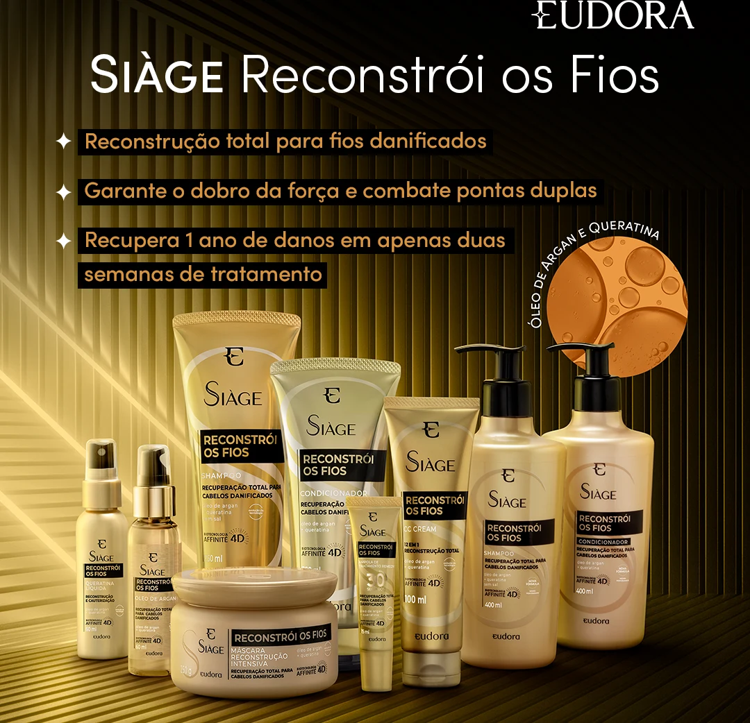  🖤 Última Oportunidade: Conjunto Champô e Condicionador - Reconstrói os Fios - EUDORA SIÁGE 2