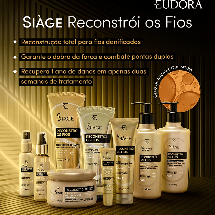  🖤 Última Oportunidade: Conjunto Champô e Condicionador - Reconstrói os Fios - EUDORA SIÁGE 2