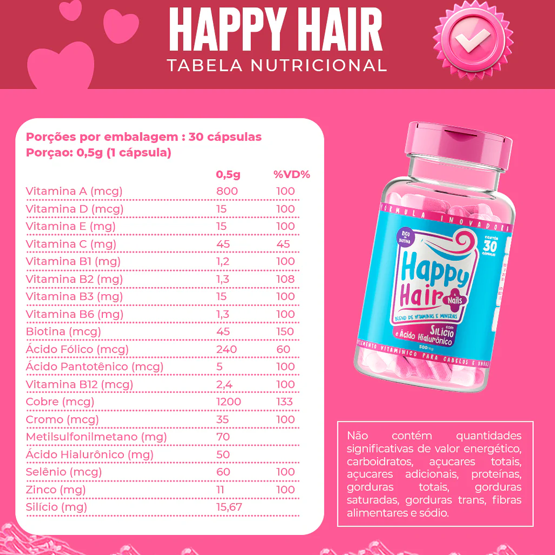 Suplemento Vitamínico - Cabelos e Unhas - Happy Hair 3