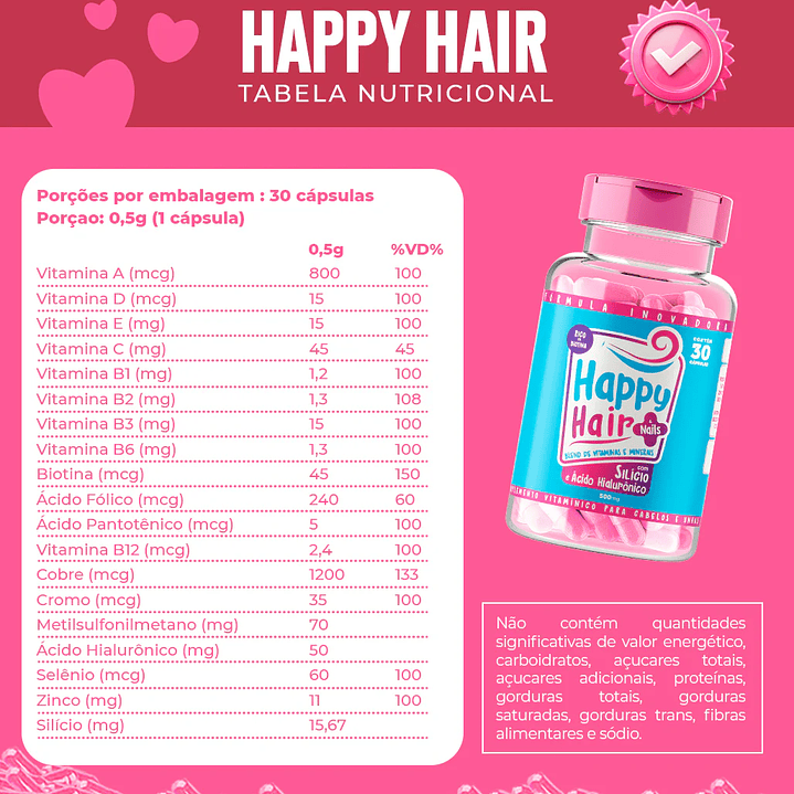Suplemento Vitamínico - Cabelos e Unhas - Happy Hair 3