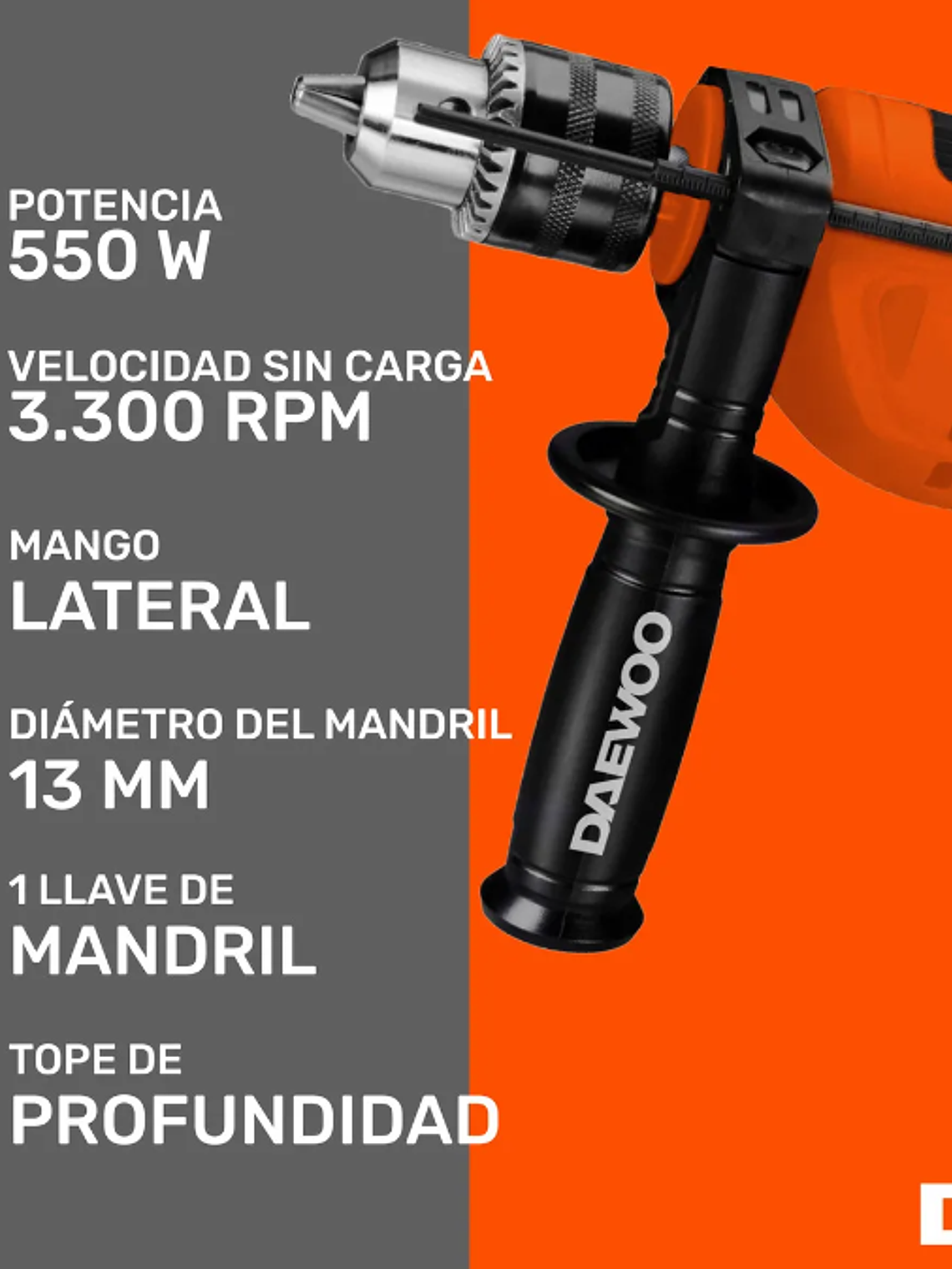 TALADRO PERCUTOR 550W DAEWOO 3