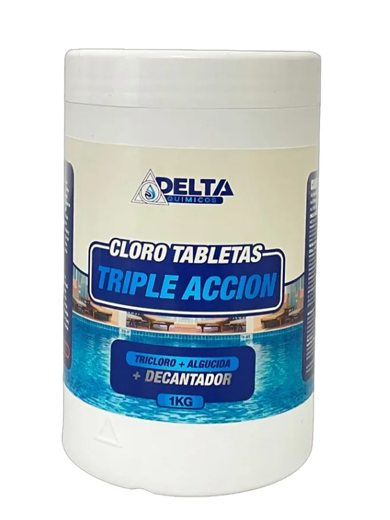 CLORO TRIPLE ACCION (CLORO+ALGUICIDA+DECANTADOR) 1 KG. DELTA 1