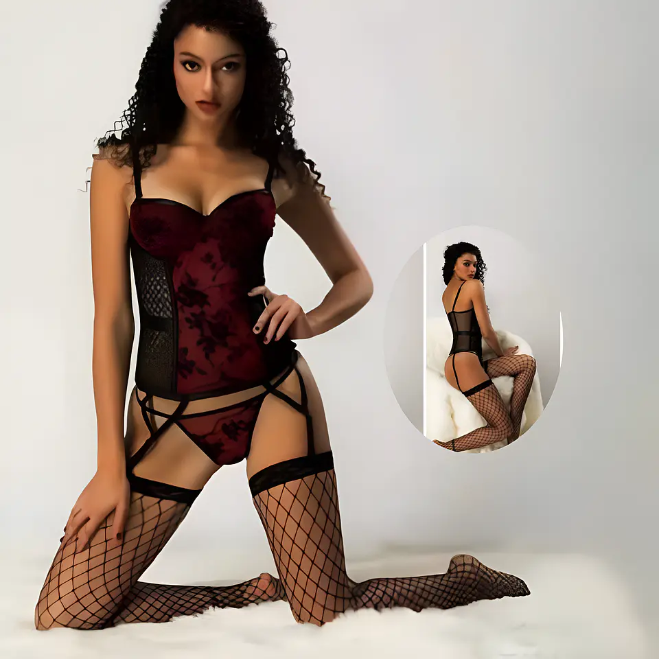 Lencería tipo corset con media de red  1