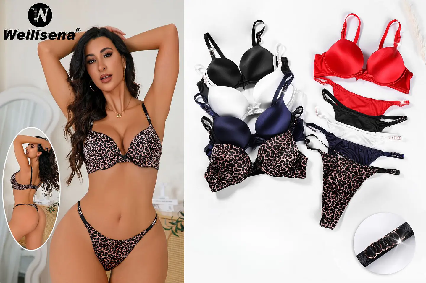 Conjunto de ropa interior satinado con detalles a los lados  1