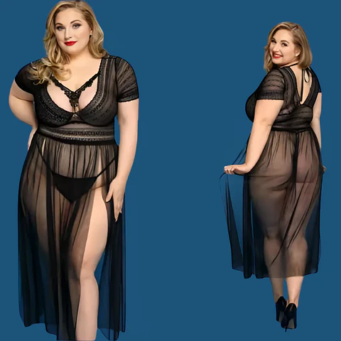 Disfraz con vestido negro semitransparente 