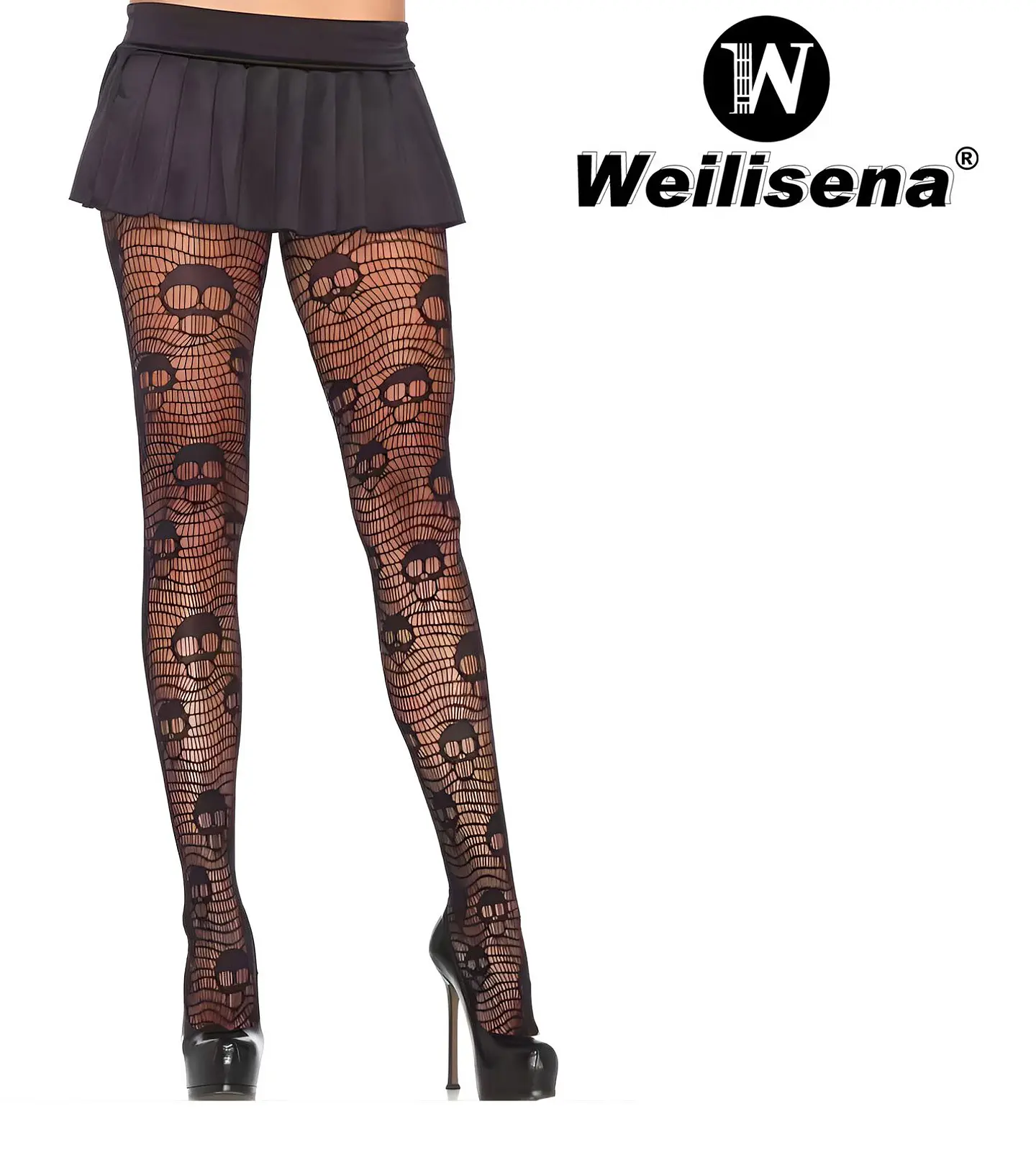 Pantimedias de malla con diseño de calavera  1
