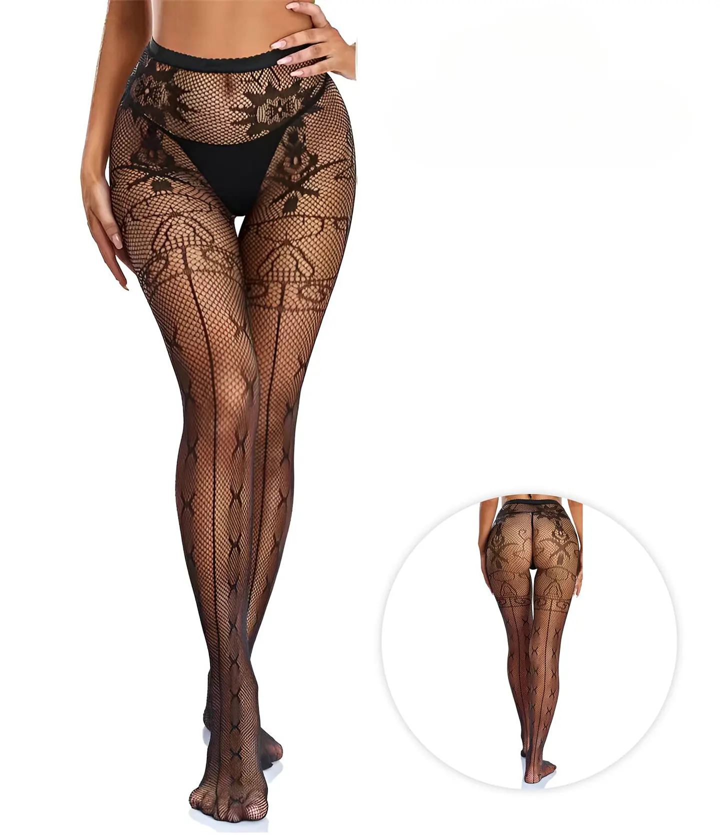 Pantimedias de rejilla con estampado 1