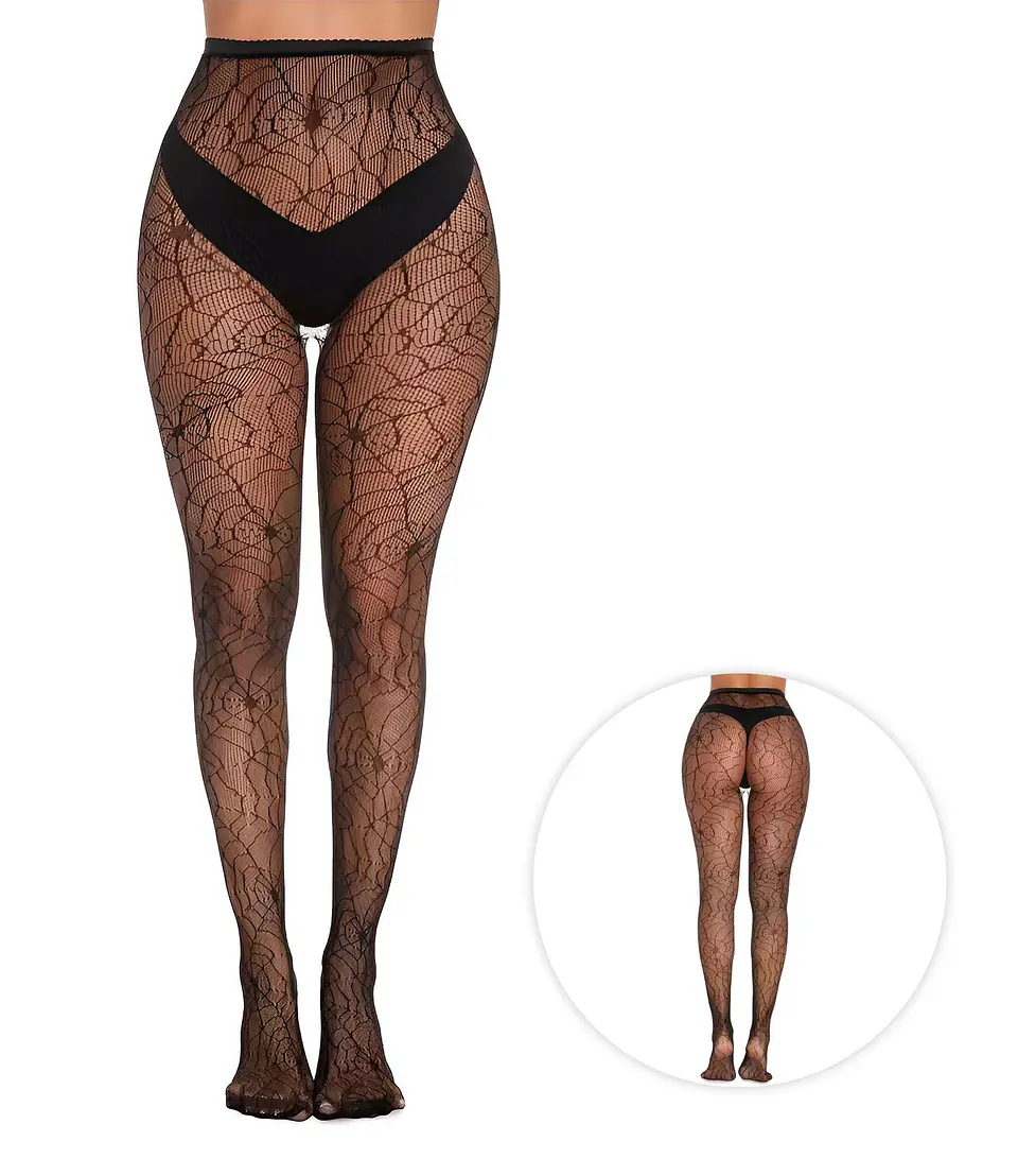 Pantimedias de rejilla con estampado de tela de araña  1