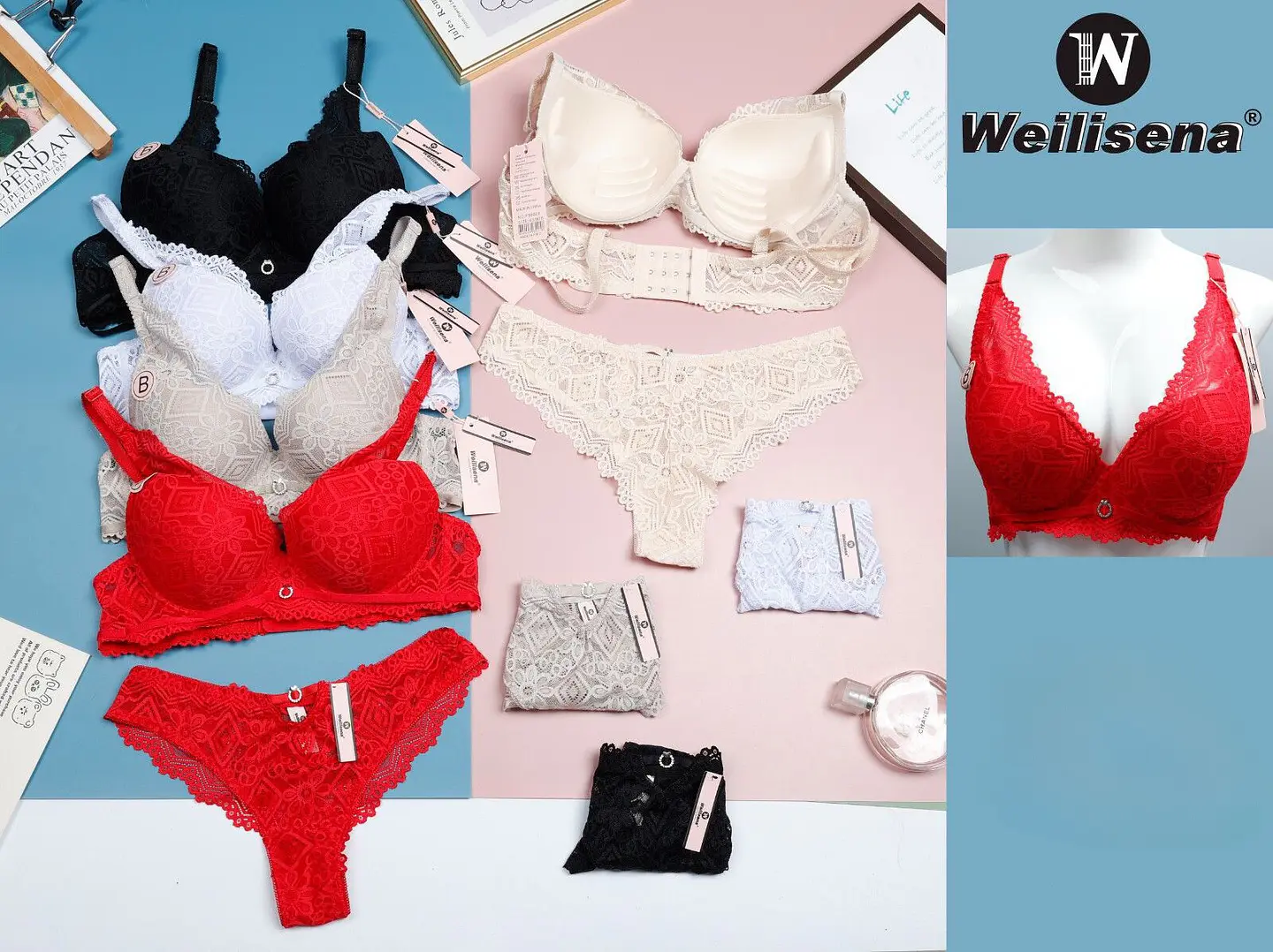 Conjunto de ropa interior de dama con encaje  1
